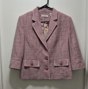 Vintage Amanda Smith 100% Silk Tweed Blazer Jacket – Pink Multi-Color – Size 10